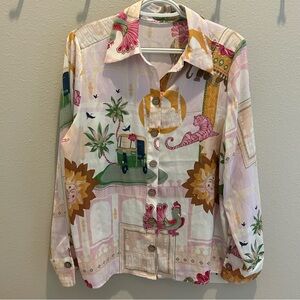 Colorful Women’s Shirt with Fun Patterns - Silk like- Fits like a Small Large